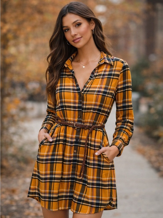 Derek Heart Dresses & Skirts - Derek Heart Plaid Button-Up Mini Dress with Belt Size Medium